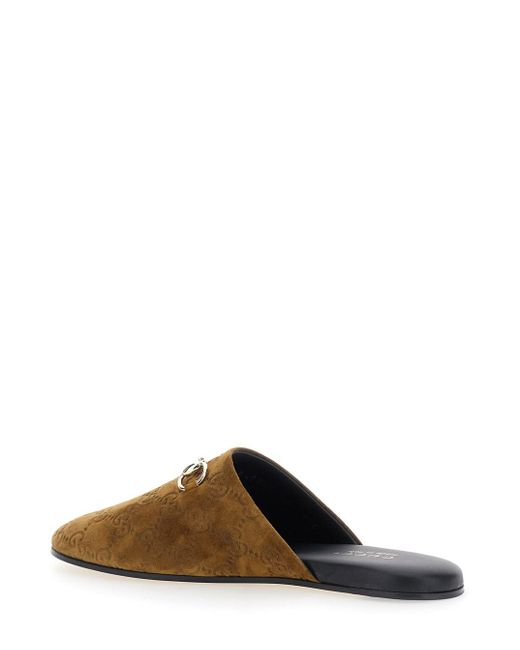 Gucci Brown Mule With Horsebit On The Front And All-Over Gg Motif