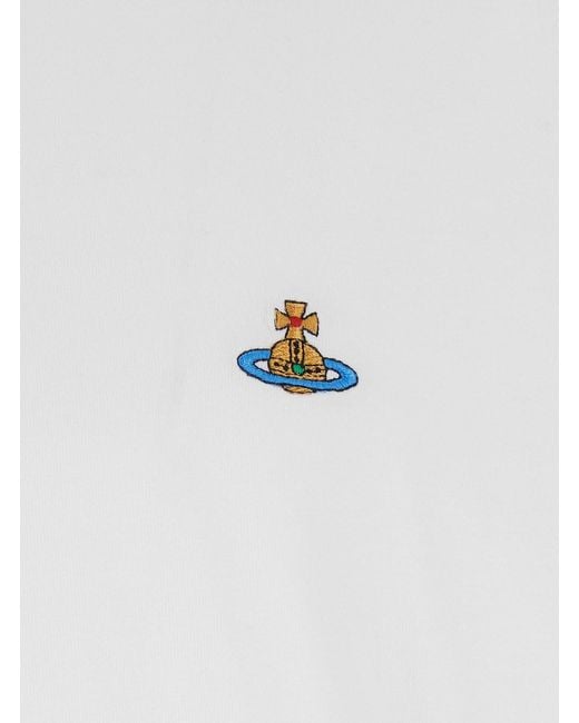 Vivienne Westwood White Crew Neck T-Shirt With Orb Logo Detail On Front