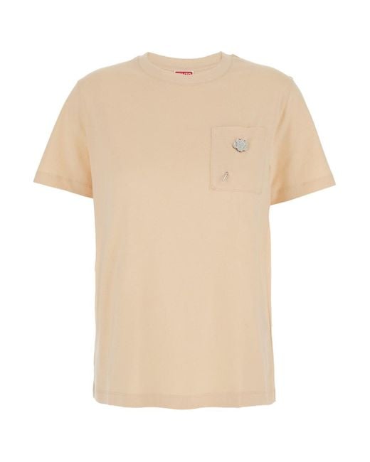 KENZO White 'Boke Flower 2,0' Crewneck T-Shirt With Logo Patch On The Front And Logo Lettering On The Rear