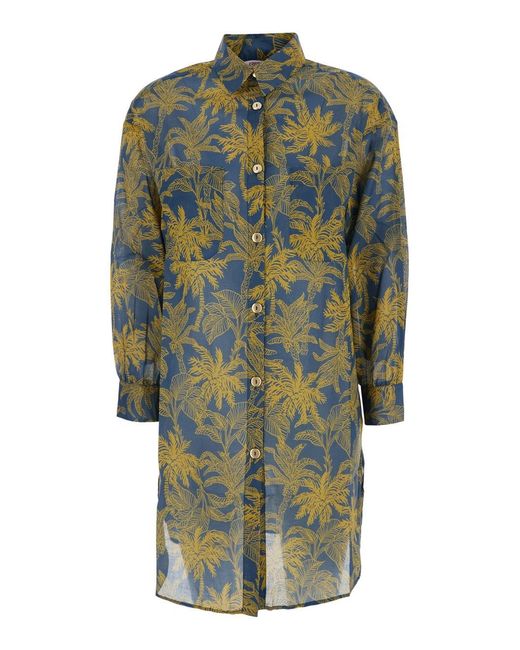 Eres Green 'Exotisme' Shirt With Classic Collar And All-Over Print