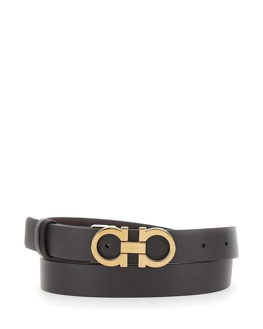 Ferragamo White Dark Belt With Gancini Buckle On The Front