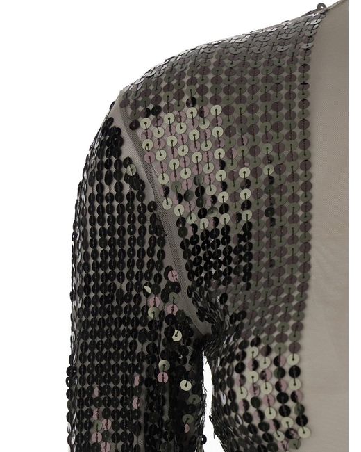 Rick Owens Gray 'Dennis' Cropped T-Shirt With Long Sequin Sleeves
