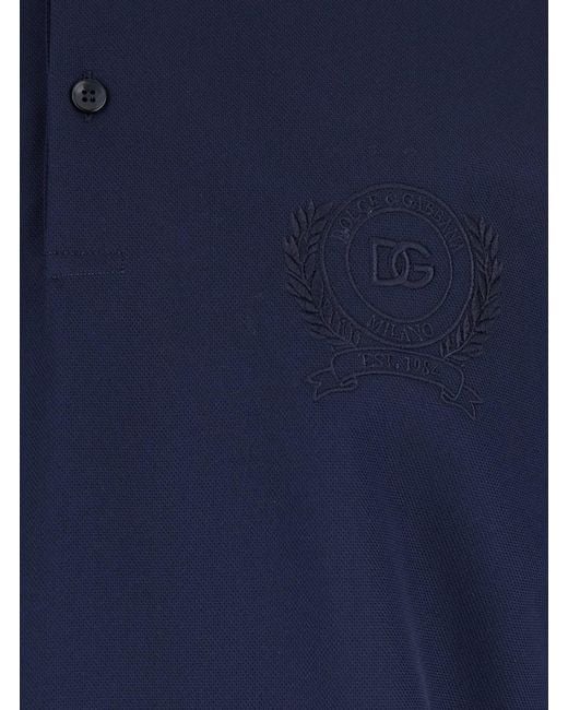 Dolce & Gabbana Blue Polo Shirt With Logo On Front for men