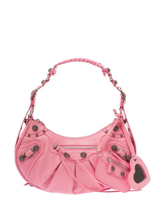 Balenciaga Pink 'le Cagole S' Shoulder Bag With Removable Heart Mirror In Leather Woman