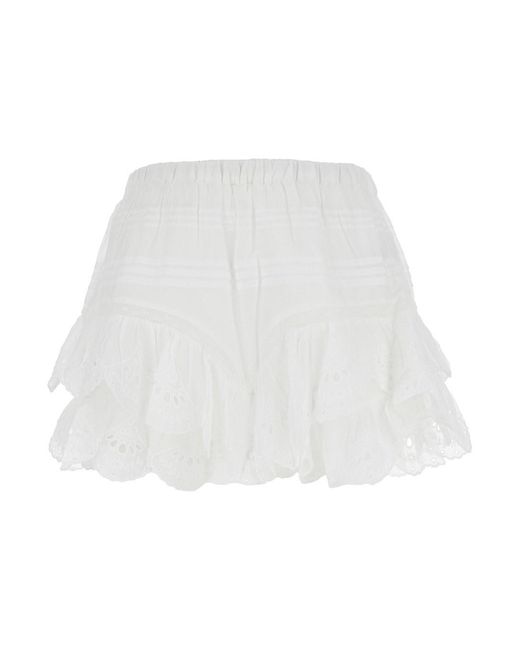 Isabel Marant White 'Jocadia' Shorts With Elasticated Waist And Lace Details