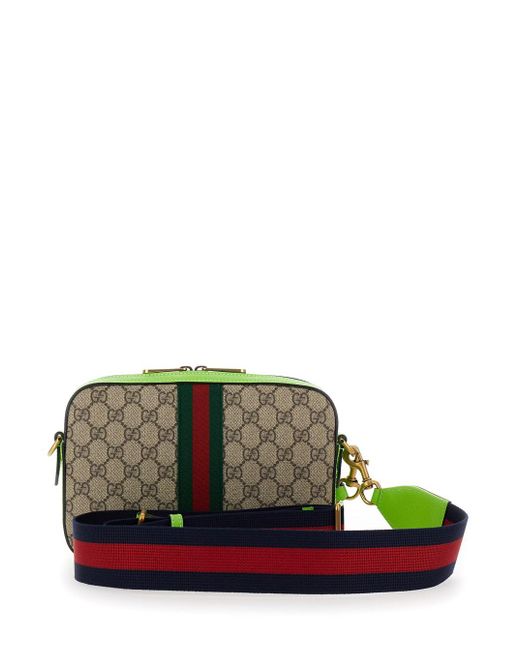 Gucci Green 'Small Ophidia Gg' And Ebony Crossbody Bag With Web Detail for men