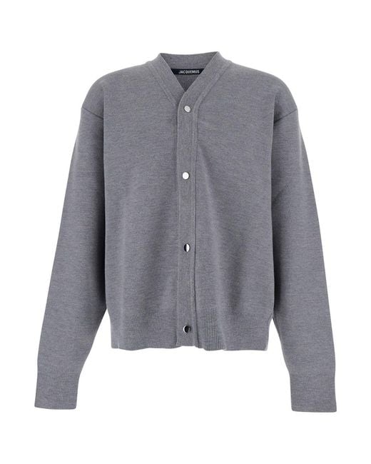 Jacquemus Gray V-Neck Cardigan With Dropped Shoulders for men