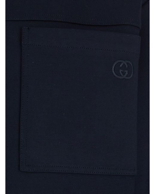 Gucci Blue Jacket With Front Closure And Gg Logo Detail for men