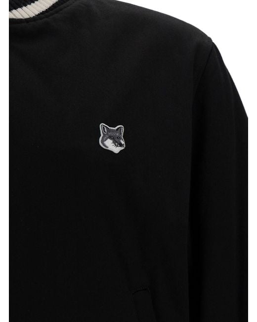 Maison Kitsuné Black Varsity Jacket With Fox Head Patch In Cotton Man for men