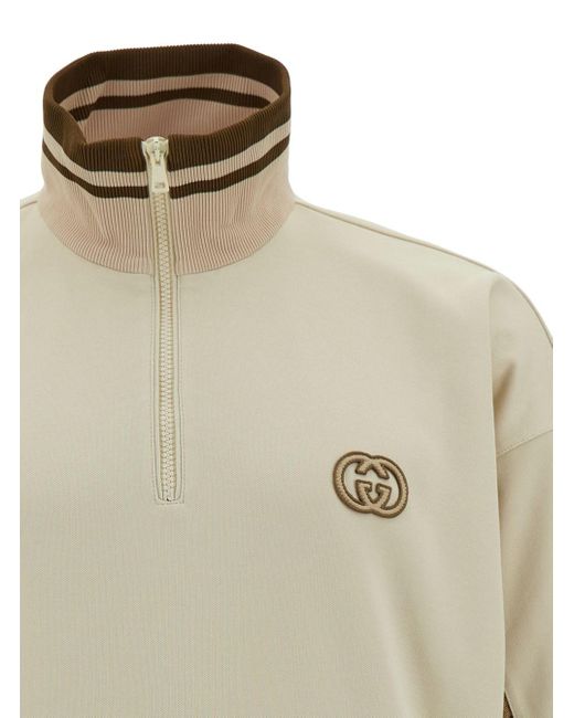 Gucci Natural Sweatshirt With Jacquard Gg Inserts for men