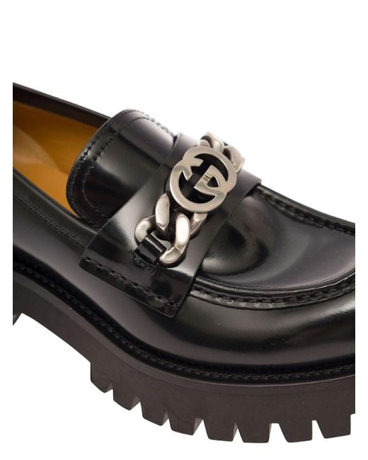 Gucci White 'Jeanne' Loafers With Interlocking G Detail And Lug Sole I