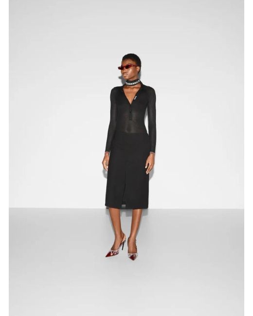 Gucci Black High Waist Skirt With Logo Lettering On Waist And Zip Puller