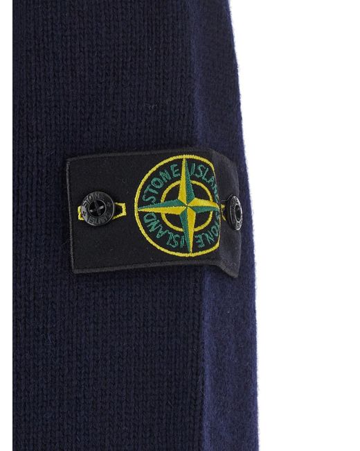 Stone Island Blue Cardigan With High Collar And Logo Patch On The Slee for men