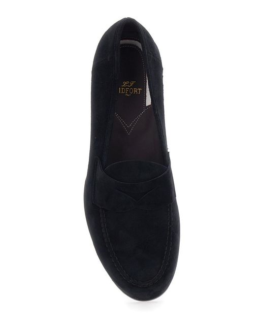 Lidfort Black Loafers With Rounded Toe And Contrast Stitching for men