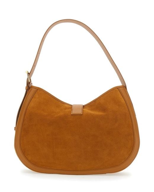 McQueen Brown Shoulder Bag With Adjustable Shoulder Strap And T Buckle Closure On The Front