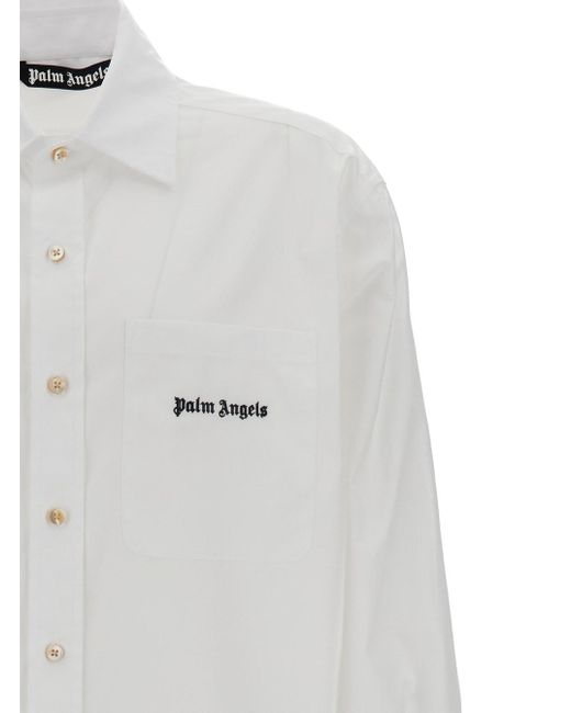 Palm Angels White Shirt With Embroidered Logo for men