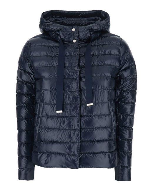 Herno Blue Down Jacket With Drawstring Hood And Logo Detail On The Drawstring