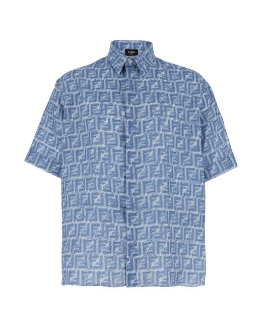 Fendi Blue Ff Short Sleeves Shirt for men