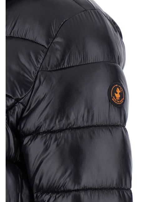 Save The Duck Black 'Cosmary' Down Jacket With Removable Hood And Logo