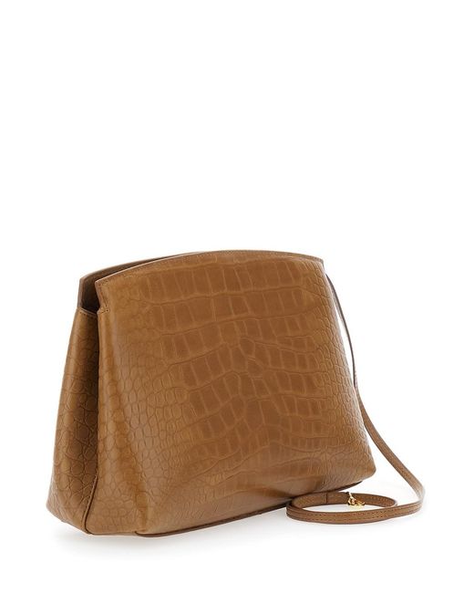 Liffner Brown Clutch With Adjustable Shoulder Strap And Automatic Butt