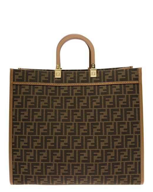 Fendi ' Sunshine Large' Browntote Bag With Embossed Logo