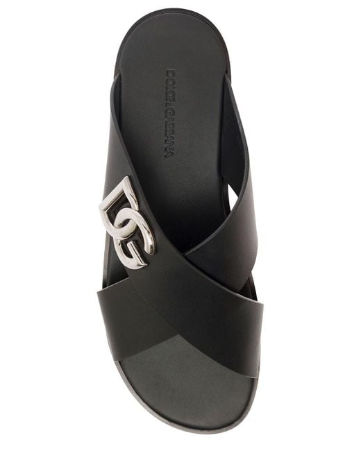Dolce & Gabbana Black Sandals With Criss Cross Bands And Logo Detail for men