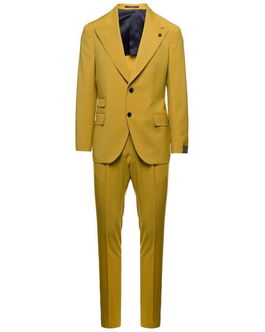 Gabriele Pasini Yellow Mustard Single-breasted Suit With Logo Charm In Wool Man for men