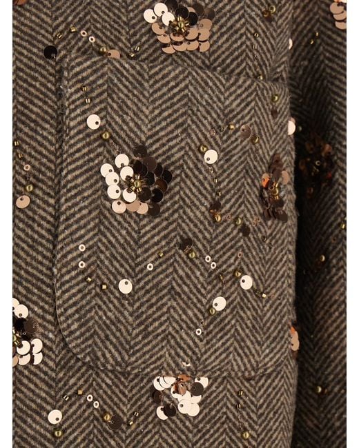 Le Plain Brown Short Coat With Notched Revers And All-Over Sequins