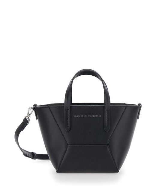 Brunello Cucinelli Black Mini 'Duo' Leather Tote