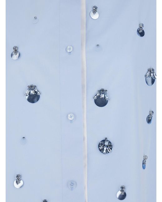 Des Phemmes Blue Shirt With Classic Collar And Embellishments On