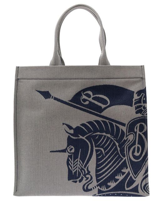 Burberry Gray And Tote Bag With Equestrian Knight Embroidery In for men