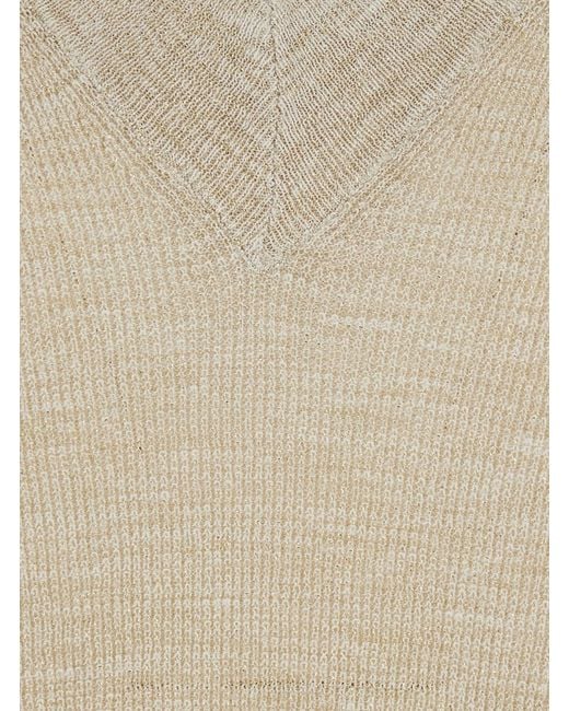 Brunello Cucinelli Natural Sweater V-Neck Linen-Blend