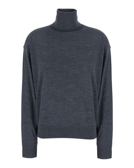 Semicouture Blue Freda V Neck Thin Wool Pull Is A V-Neck Sweater
