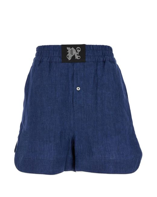 Palm Angels Blue Shorts With Monogram
