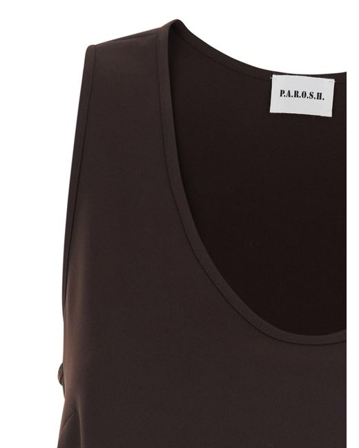 P.A.R.O.S.H. Black Sleeveless Top With Round Neck