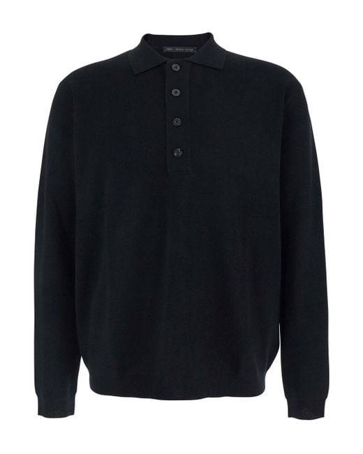 Low Brand Blue Sweater With Polo Shirt Style Collar And Long Sleeves for men