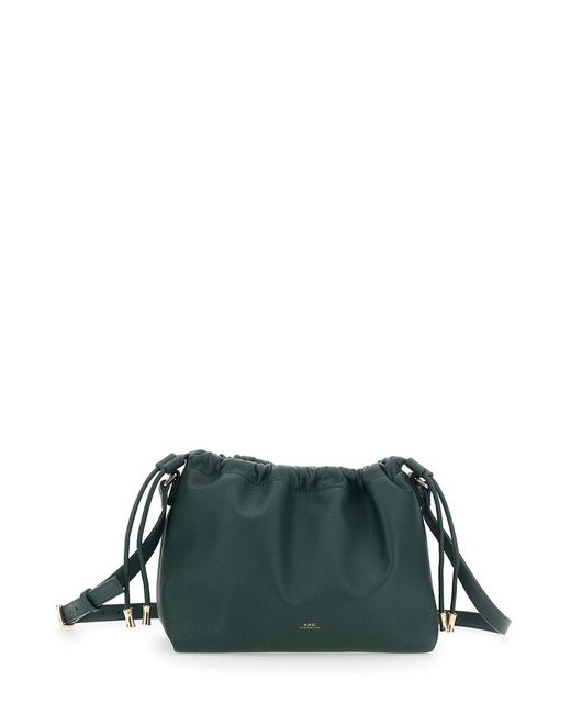 A.P.C. Green 'Ninon' Crossbody Bag With Drawstring Closure And Embossed Logo Lettering On The Front