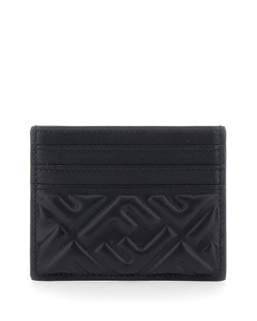 Fendi Black Card Holder With Embossed Ff Pattern