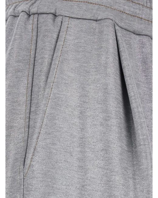 Brunello Cucinelli Gray Pants With Elastic Drawstring Waist And Wide L