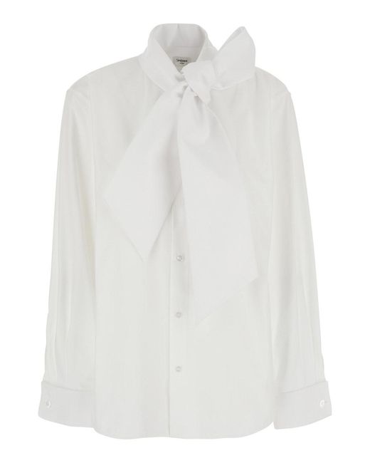 Saint Laurent White Long-Sleeved Shirt With Lavallière Collar