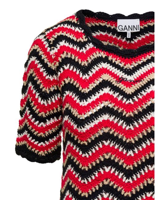 Ganni Red Crochet Mini Dress