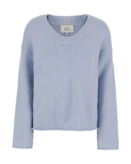 Loulou de Saison Blue Derry Lds U-Neck Sweater With U-Neck And Long Sleeves