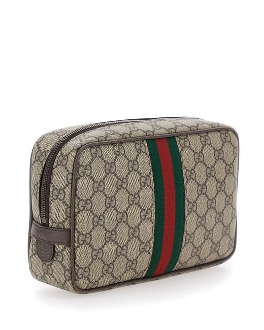 Gucci Gray 'Ophidia' Clutch With Gg Plate Details On The Front And Web Detail On The Front for men