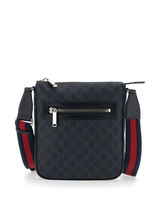 Gucci Black Crossbody Bag With Adjustable Shoulder Strap With Web Motif And One Zip Pocket On The Front for men