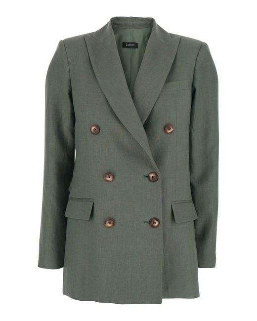 Le Plain Green Double-Breasted Jacket With Peak Revers