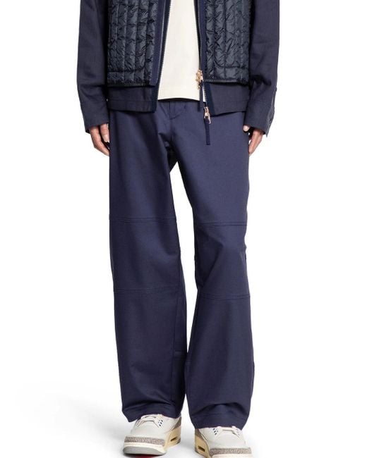 Moncler Blue Pants With Elastic Waist And Logo Patch On The Rear for men