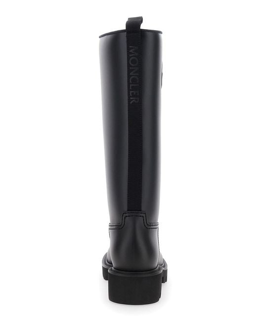 Moncler Black 'Kickstream' Boots With Low Block Heel And Tonal Logo Patch On The Side