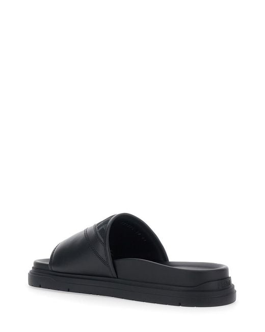 Fendi Black Sandals With Ff Diagonal Motif And Wide Jacquard Ff Strap for men