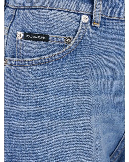 Jeans A Cinque Tasche Con Patch Logo Metallico Sul Ret di Dolce & Gabbana in Blue
