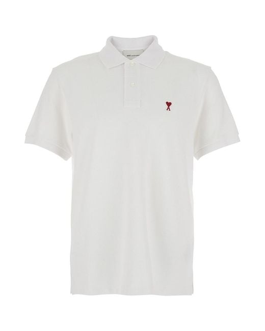 AMI White Polo 'Adc' With Logo Embroidery On The Front